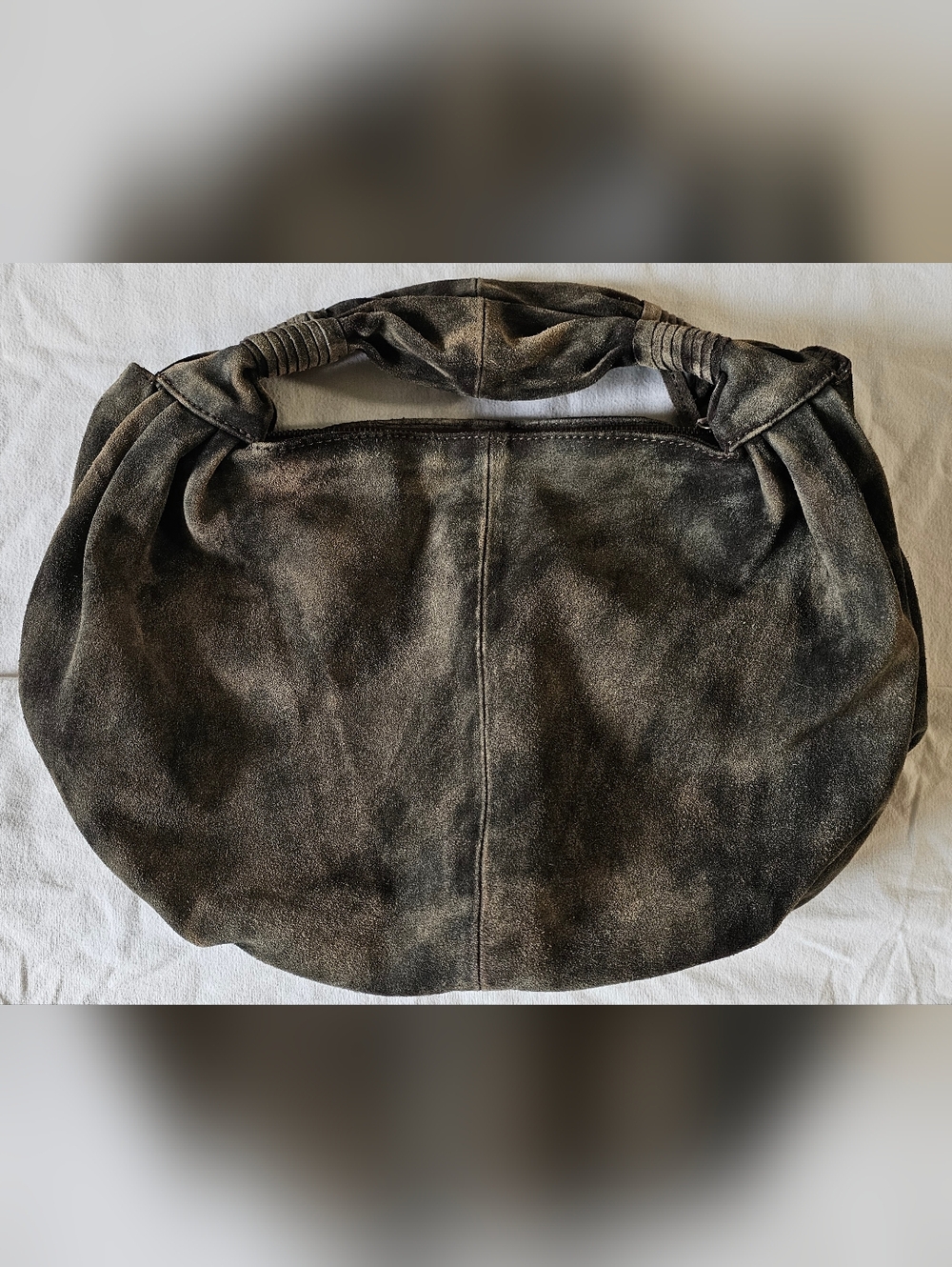 Free People Suede Hobo Bag Olive Green with Plum Lining